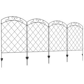 Outsunny Garden Fence, 4 Pack Steel Fence Panels, 11.4' L x 43" H, Rust-Resistant Animal Barrier Decorative Border Flower Edging for Yard, Landscape, (Color: as Pic)